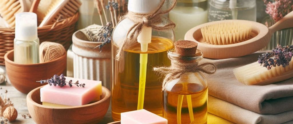 a variety of soap and liquid soaps on a table
