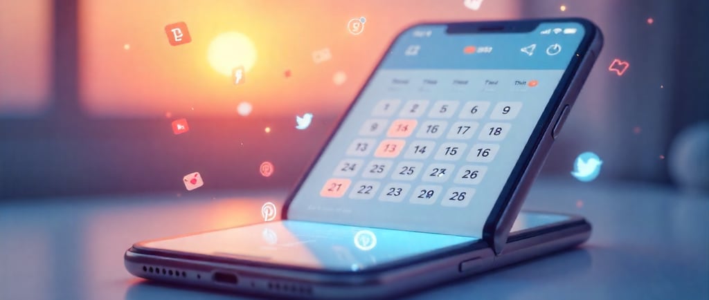 Ilustração-minimalista-calendário-digital-ícones-redes-sociais-flutuando-redor