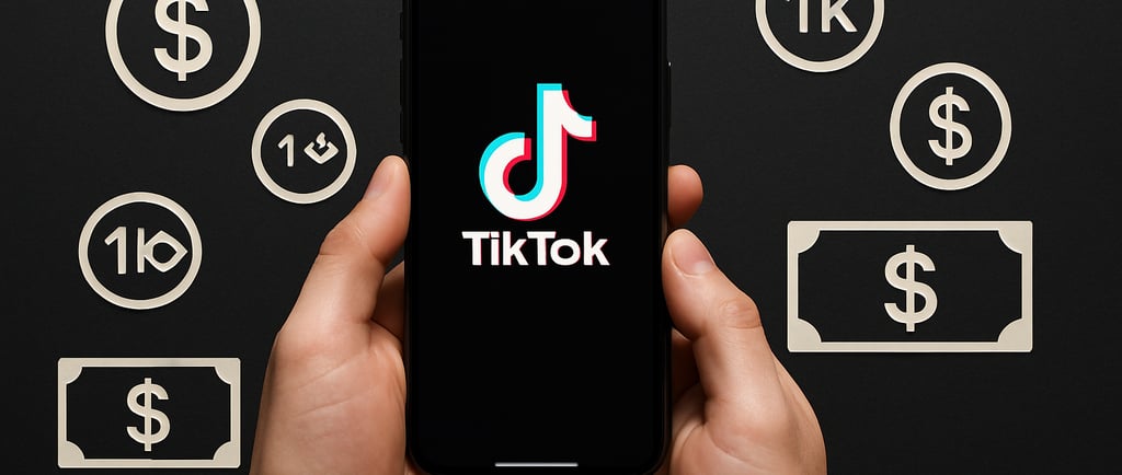 mãos-segurando-celular-mostrando-a-tela-TikTok-ícones-dinheiro-visualizações