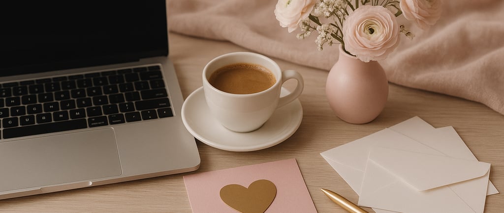 Mesa-aconchegante-notebook-xícara-café-flores-delicadas-elementos-remetem-amor