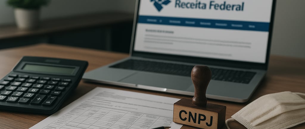 Mesa-escritório-profissional-calculadora-documentos-fiscais-carimbo-CNPJ