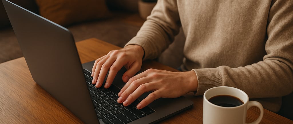 pessoa-trabalhando-computador-ambiente-aconchegante-xícara-café-lado