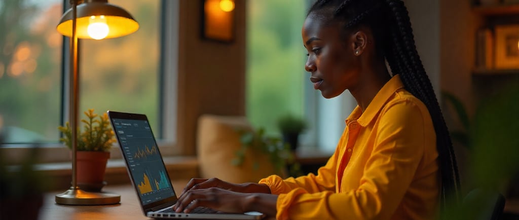 Sugestão de Imagem: Pessoa trabalhando no laptop em casa, com expressão concentrada e ambiente organ