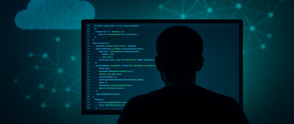 Tela-computador-mostrando-código-programação-silhueta-trabalhando