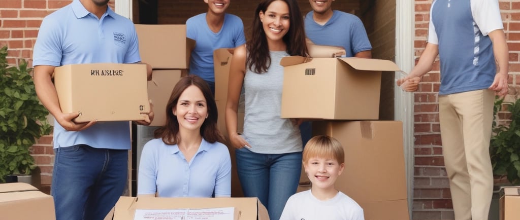 a family moving boxes in a garage