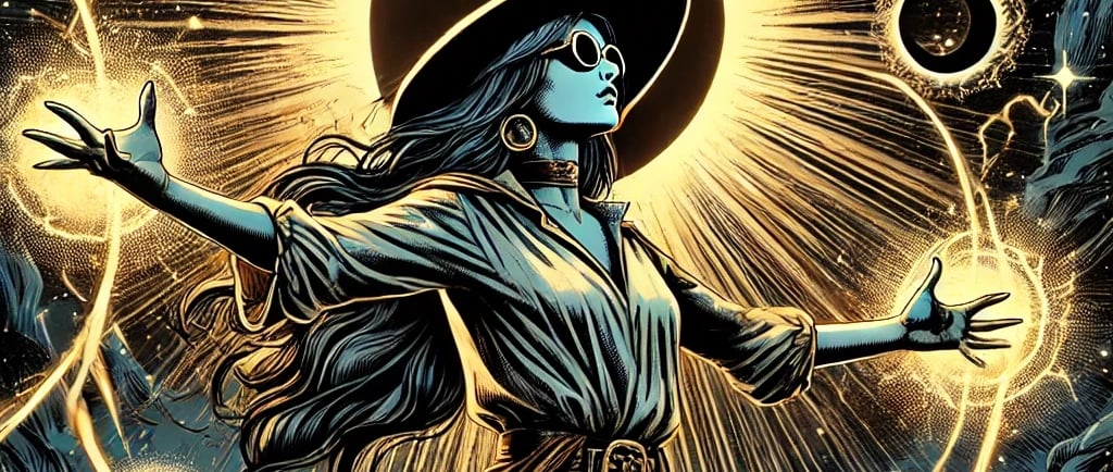 a woman in a hat and cape cape capel, holding a sword