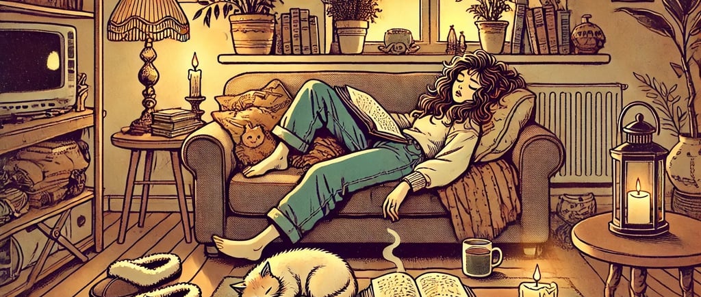 a woman is laying on a couch in a living room