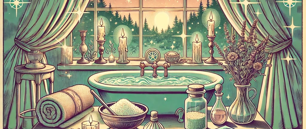 a bathtub with a tub and candles