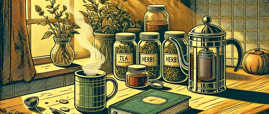 a painting of a table with a book and a cup of coffee