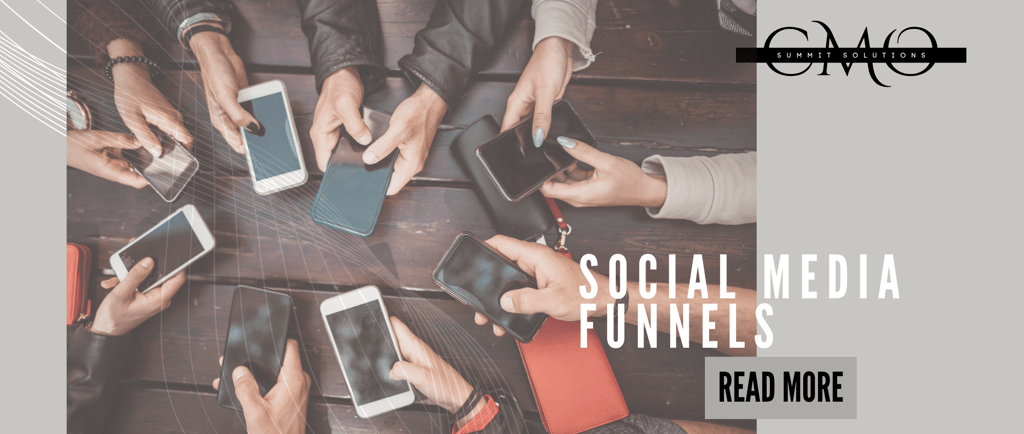 social media funnels hands around a table holding their mobile phones