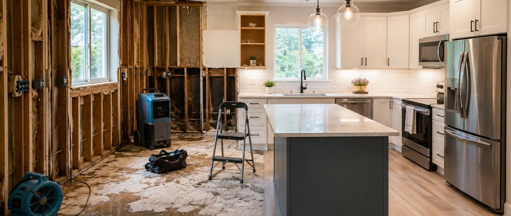 Kitchen rebuilding and restoration after severe water damage by Chrome Water Damage Experts