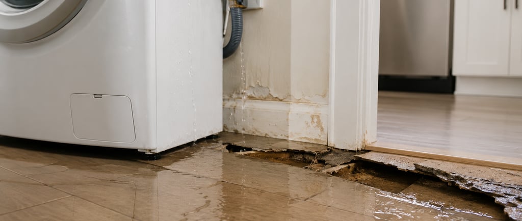 Water leaking from a washing machine causing floor damage
