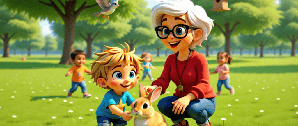 Nanny and Alvey stroking a rabbit alveystarr.com