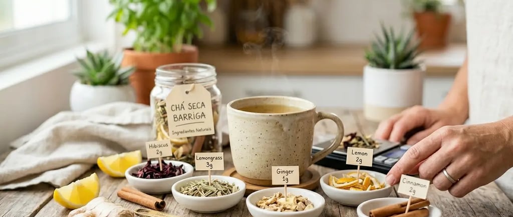 Caneca de chá detox quente com tigelas de gengibre, limão, canela e hibisco.
