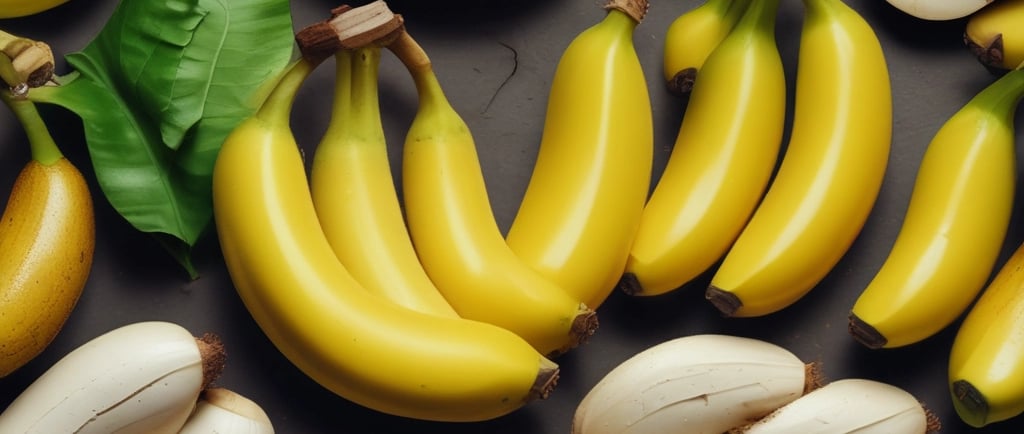 Bananas amarelas frescas e bananas descascadas sobre fundo escuro