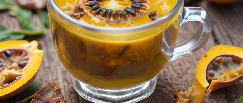 Chá preparado com cascas de maracujá em ambiente natural