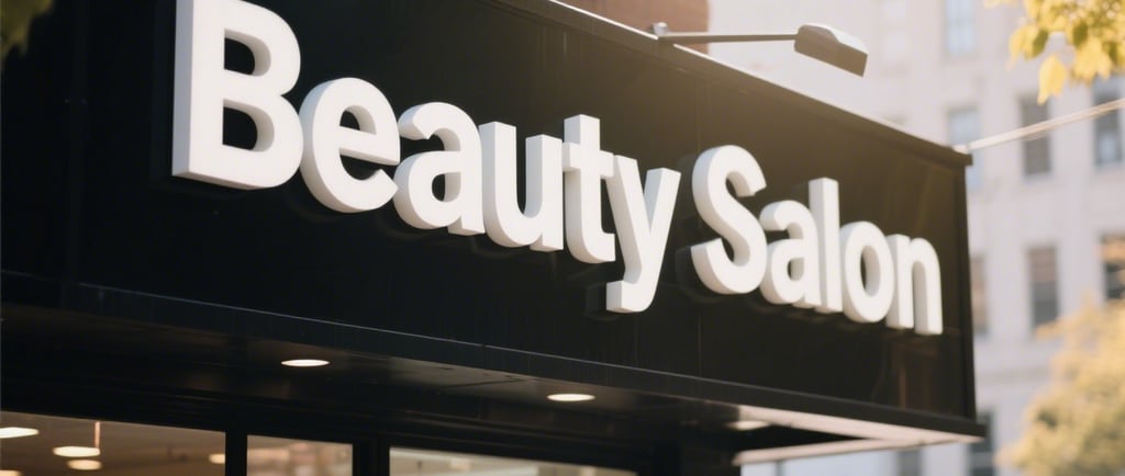 a beauty salon sign on a building