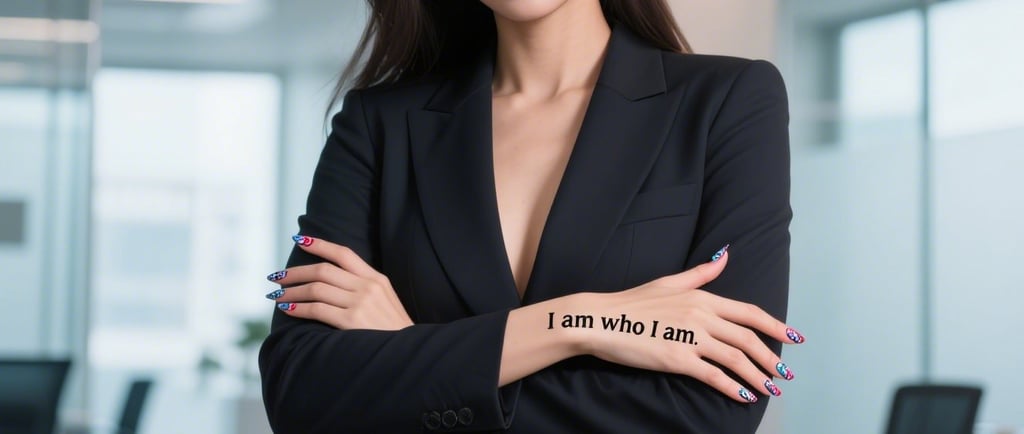 an elegan executive woman with a tattoo on her arm