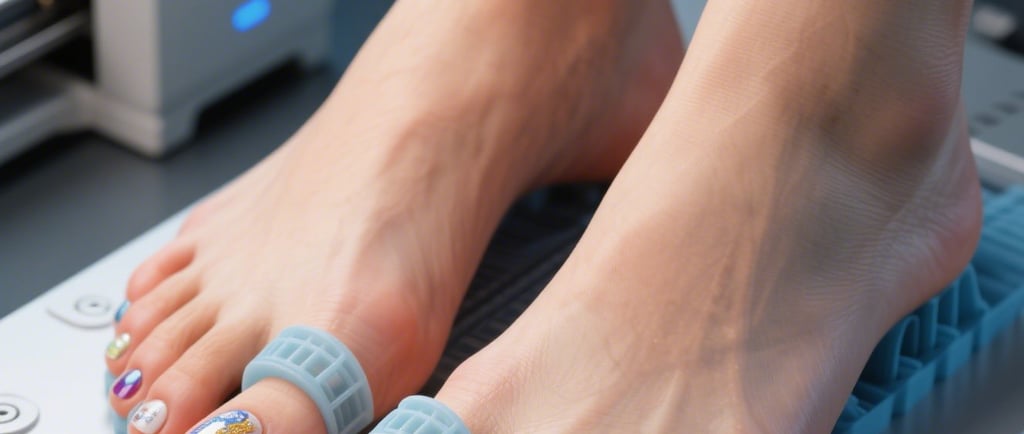 a person with a pedicured foot on a scale scale