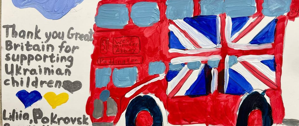 painting of a British bus