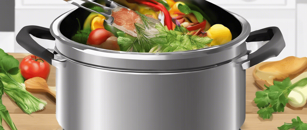 A pair of hands is stirring a pot filled with various chopped vegetables, including carrots, potatoes, and green beans. The pot sits on a stove, and the surrounding kitchen area is dimly lit, giving a warm ambiance to the scene.