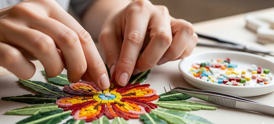 close up mosaic flowers being made
