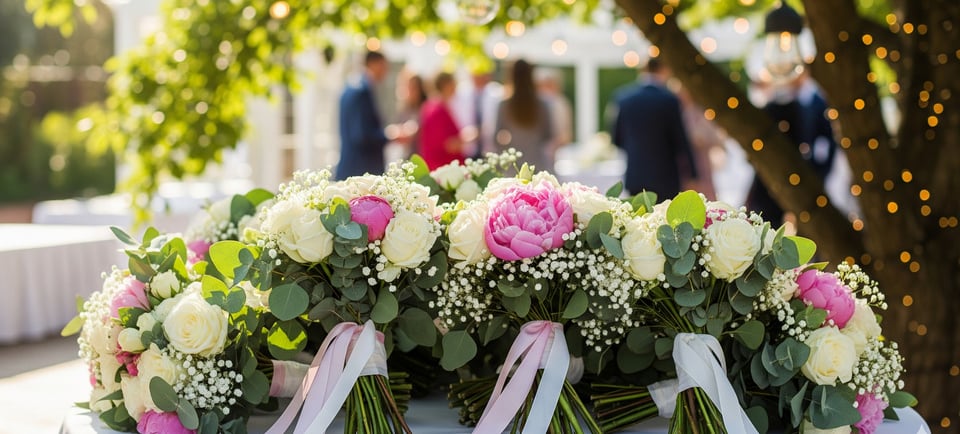 close up of multple wedding bouquets