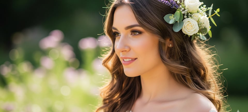 bride wearing flowers in her hair