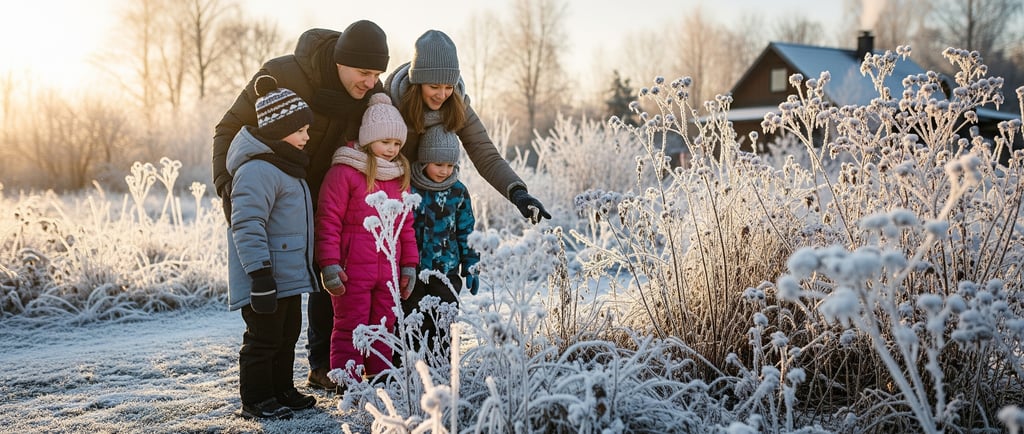 a family of three children standing in a field