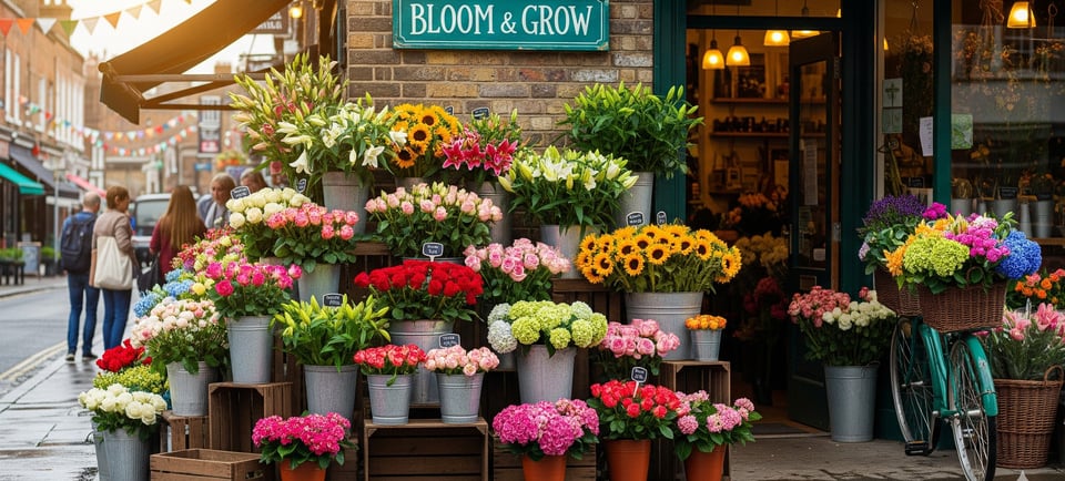 a bunch of flowers are on display outside a store