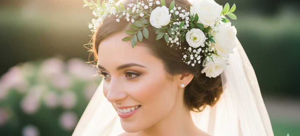 blooming bridal hair with flowers close up