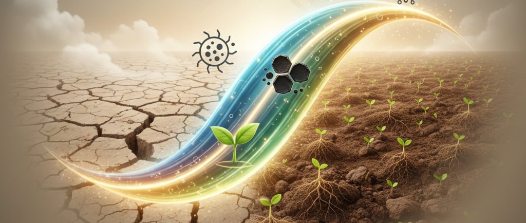 a hopeful and dynamic conceptual illustration showing the regeneration of rural soil