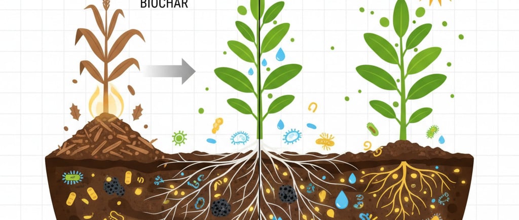 Conceptual illustration of regenerative agriculture. Show a cross-section of rich, dark soil teeming with life (microbes