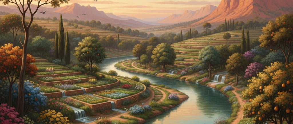 A breathtaking landscape painting or highly artistic photo of the new Sahara, focusing on a beautifully designed feature