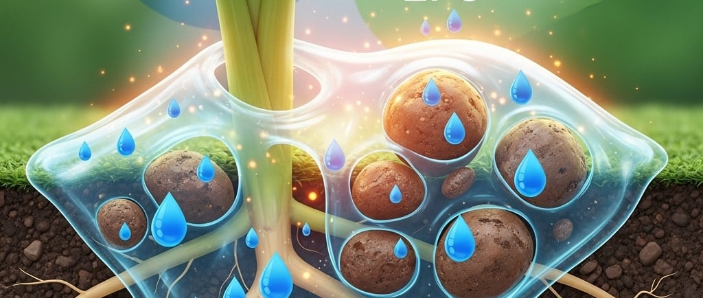 Conceptual illustration of soil health. In the foreground, show a vibrant plant root system intertwined with a glowing, prote
