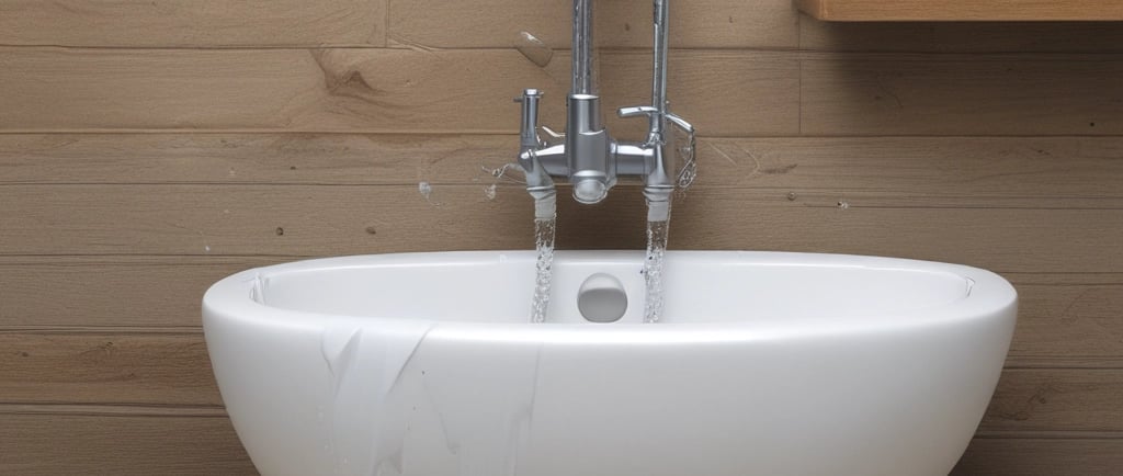 A plumber fixing a pipe in a modern bathroom.