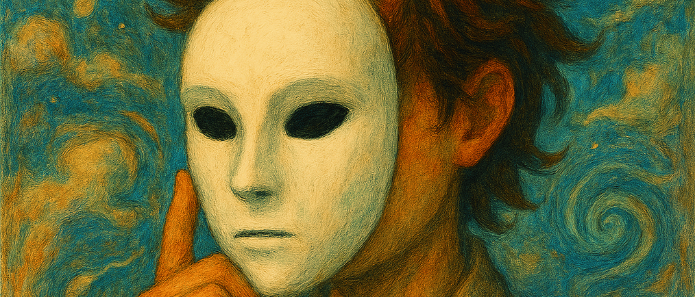 a person who is about to remove a white mask from their face. Image created using AI