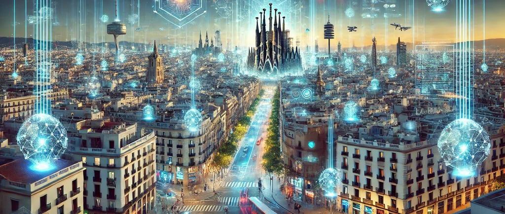 a cityscape with a lot of lights and a lot of bubbles