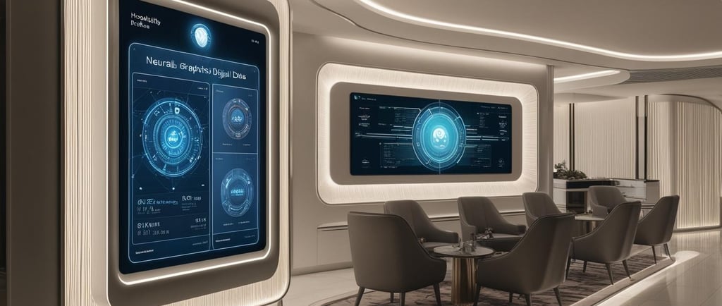 a futuristic looking room with a large screen on the wall
