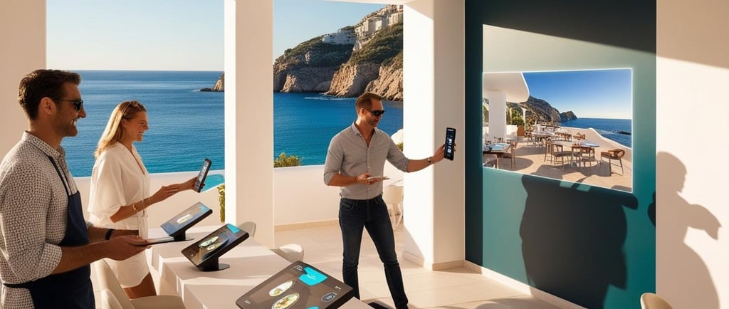 Restaurante moderno en la Costa Brava con tecnología digital y realidad aumentada, ofreciendo una ex