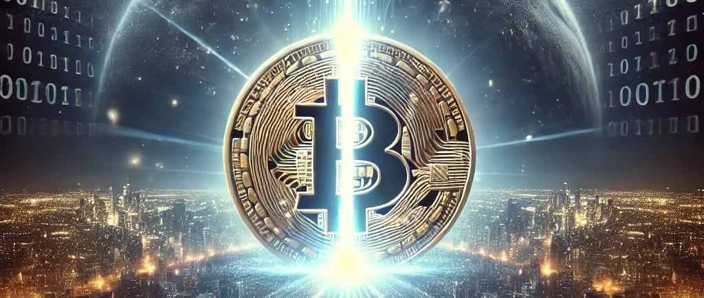a flash of light in the middle of a bitcoin