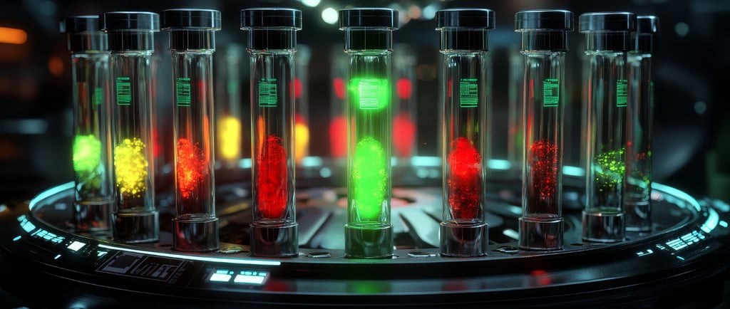 View of laboratory equipment in neon lights
