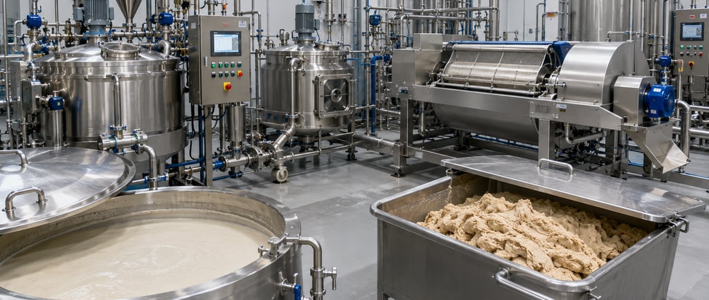 Wheat wet-fractionation line separating starch and gluten.