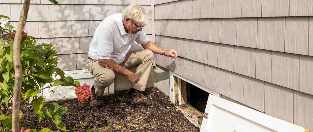 Foundation vent on a historic home in Old Colorado City, a common entry point for crawl space moisture