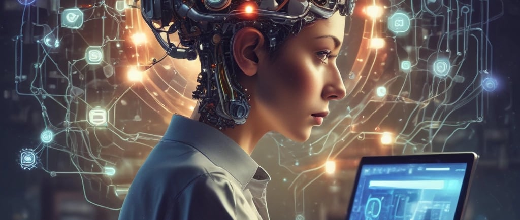 a woman talking on a cell phone while using a laptop