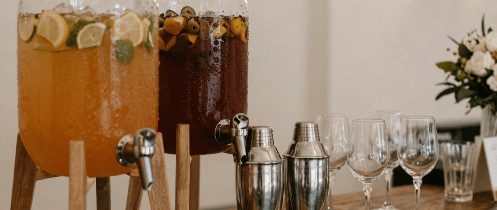 a group of glasses with liquid in them