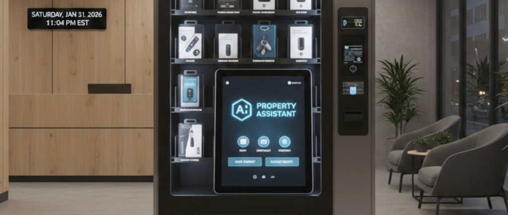 High-tech glass-front vending cooler being stocked with fresh beverages in Jupiter, Florida