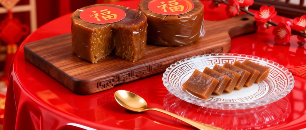 Pastel niángāo de arroz glutinoso, comida tradicional del Año Nuevo chino que simboliza prosperidad