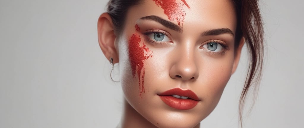 a woman with red lipstick and blood red lipstick, that defies the expectations set to her by society