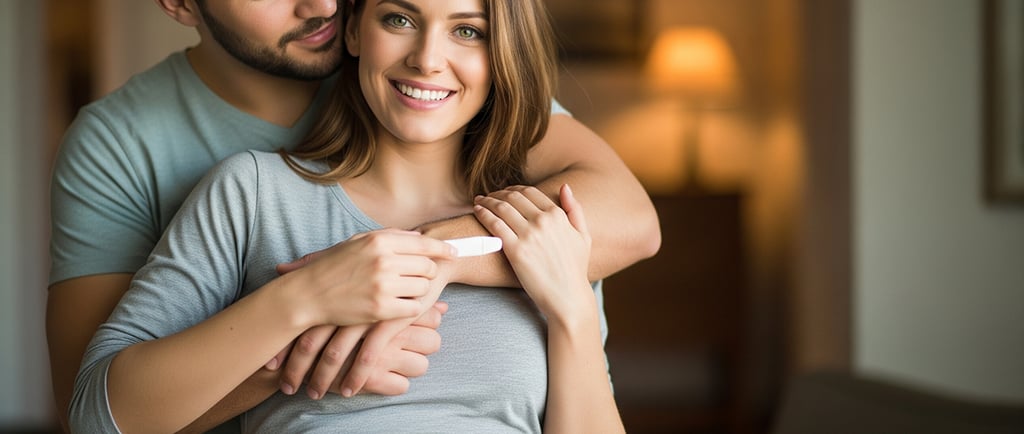 casal feliz celebrando resultado positivo do teste de gravidez